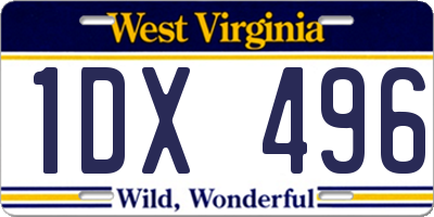 WV license plate 1DX496