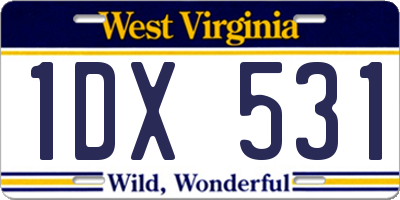 WV license plate 1DX531