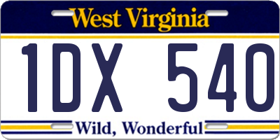 WV license plate 1DX540