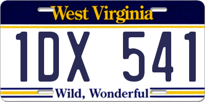 WV license plate 1DX541