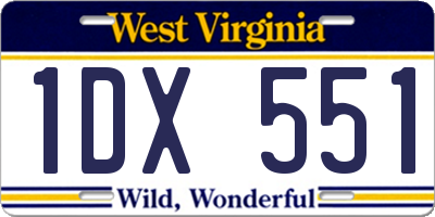 WV license plate 1DX551