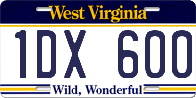 WV license plate 1DX600