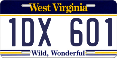 WV license plate 1DX601