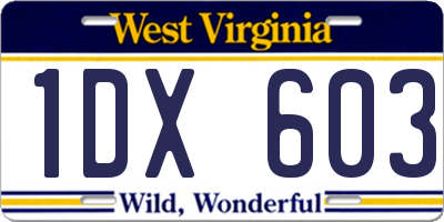 WV license plate 1DX603