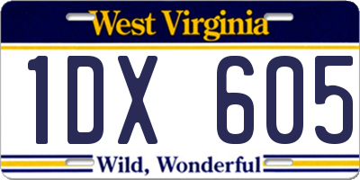 WV license plate 1DX605
