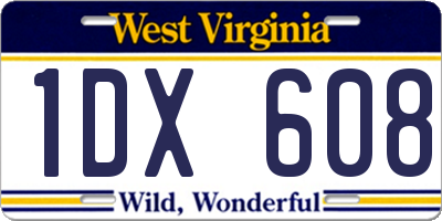 WV license plate 1DX608