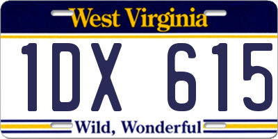 WV license plate 1DX615
