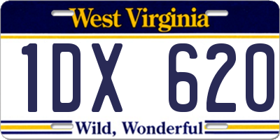 WV license plate 1DX620