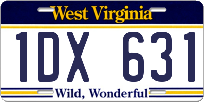 WV license plate 1DX631