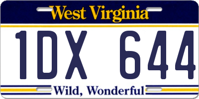 WV license plate 1DX644
