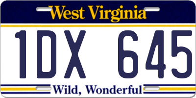 WV license plate 1DX645