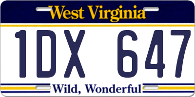 WV license plate 1DX647