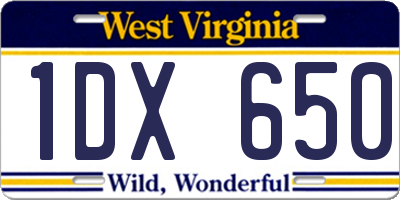 WV license plate 1DX650
