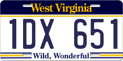 WV license plate 1DX651
