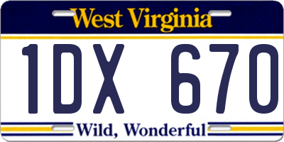 WV license plate 1DX670