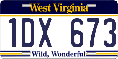 WV license plate 1DX673
