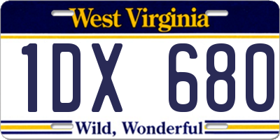 WV license plate 1DX680