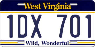 WV license plate 1DX701