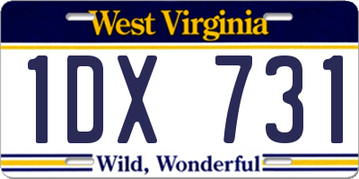 WV license plate 1DX731