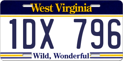 WV license plate 1DX796