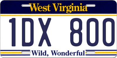 WV license plate 1DX800