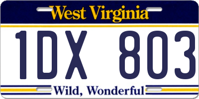 WV license plate 1DX803