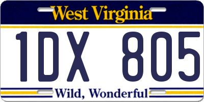 WV license plate 1DX805