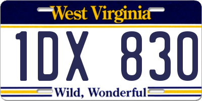 WV license plate 1DX830