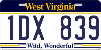 WV license plate 1DX839