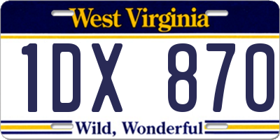 WV license plate 1DX870