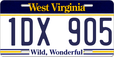 WV license plate 1DX905