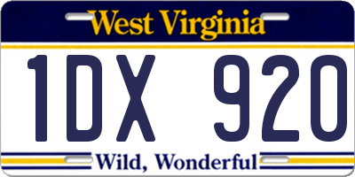 WV license plate 1DX920