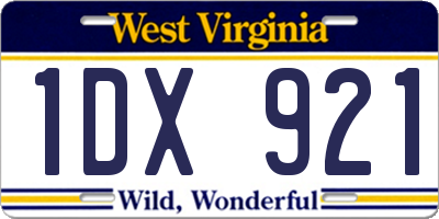 WV license plate 1DX921
