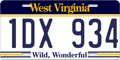 WV license plate 1DX934