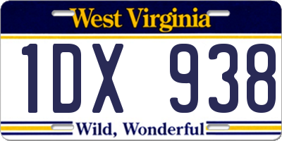 WV license plate 1DX938
