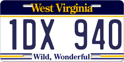 WV license plate 1DX940