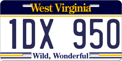 WV license plate 1DX950