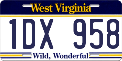 WV license plate 1DX958