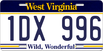 WV license plate 1DX996