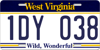 WV license plate 1DY038