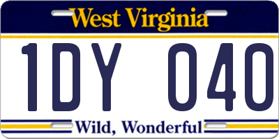 WV license plate 1DY040