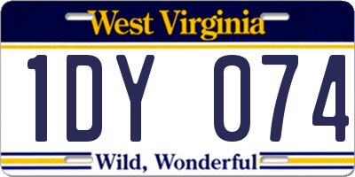 WV license plate 1DY074