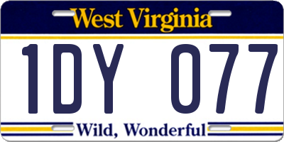 WV license plate 1DY077