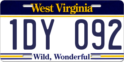 WV license plate 1DY092