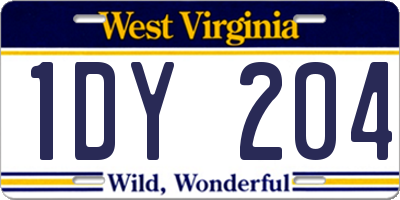 WV license plate 1DY204