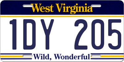 WV license plate 1DY205