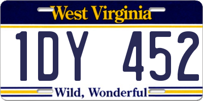 WV license plate 1DY452