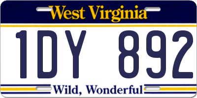 WV license plate 1DY892
