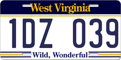 WV license plate 1DZ039