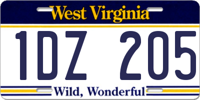 WV license plate 1DZ205